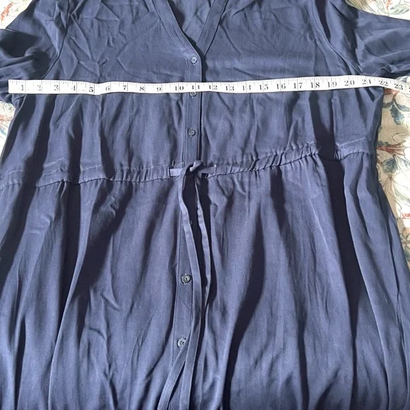 Chaps est 1978, Navy Button-Front,Ruffle-Cuff,Shirt-Dress,Tie-Waist ,EUC,Size XL - Picture 12 of 14